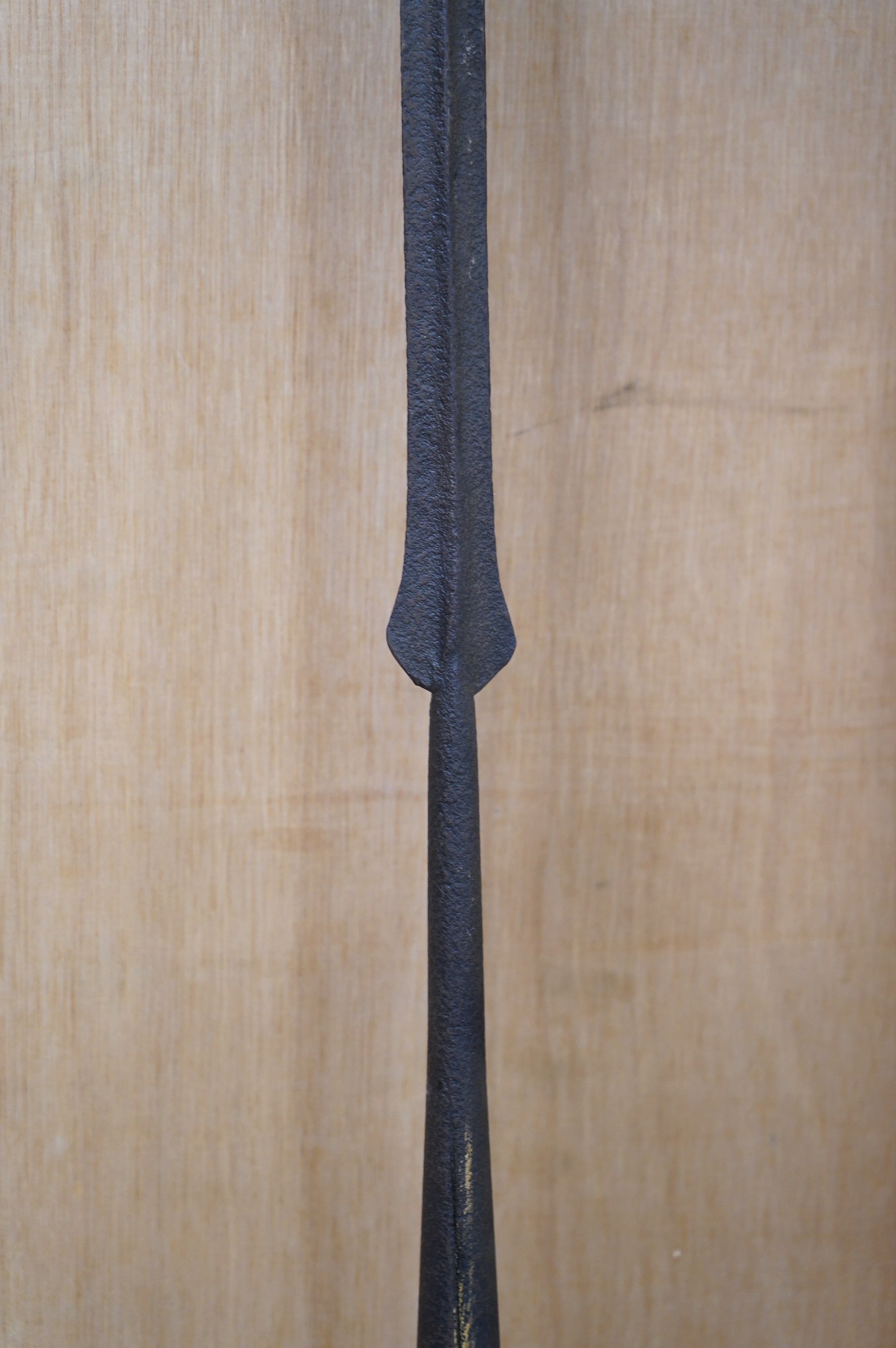 A Maasai spear with iron head, 214cm. Condition - fair, heavily pitted